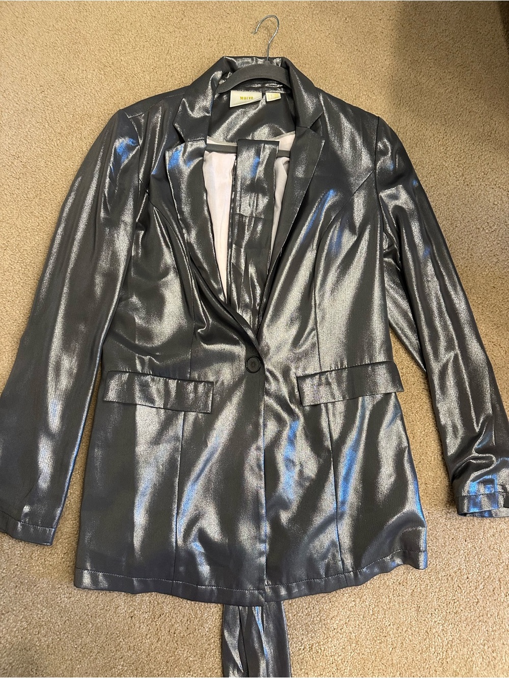 Anthropologie Shiny Metallic Silver Blazer Jacket